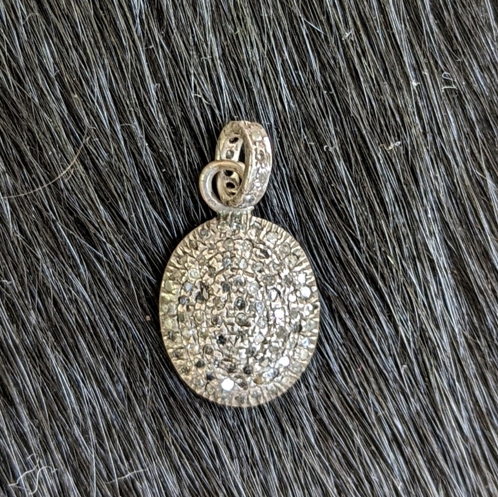 Pave Diamond and Sterling Oval Pendant